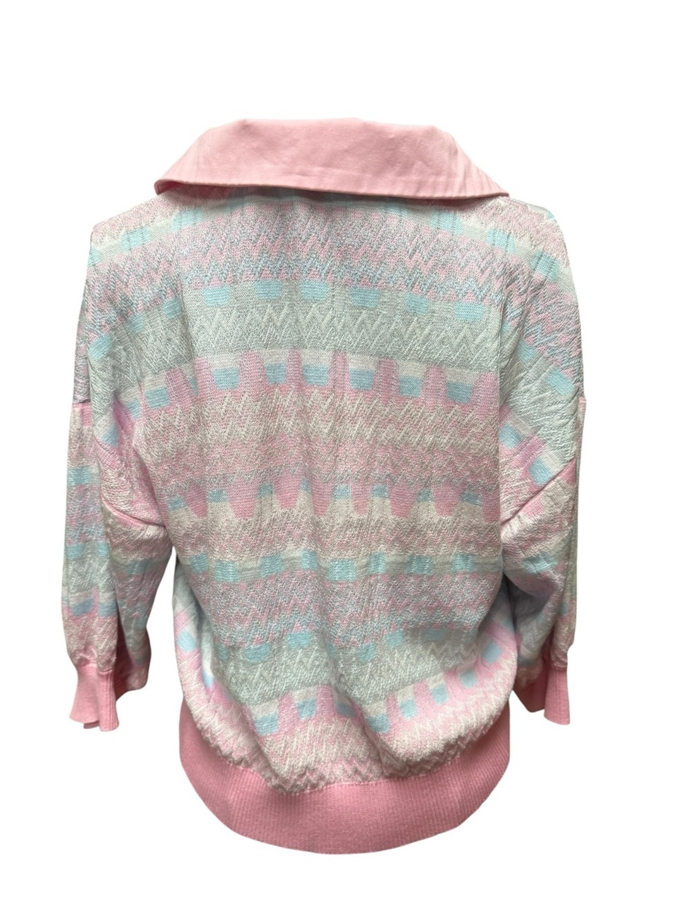 Ming Wang Pink Collared Knit Top with Mint and Cream Accents Small - Picture 6 of 8